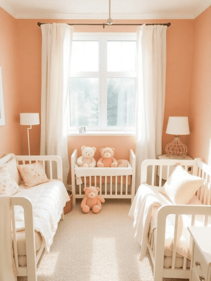 Peach & Apricot nursery with white furniture